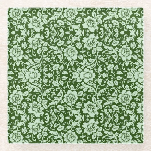 旧式な花のダマスク織 ガラスコースター (正面)