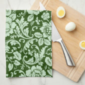 旧式な花のダマスク織 キッチンタオル (四つ折り)