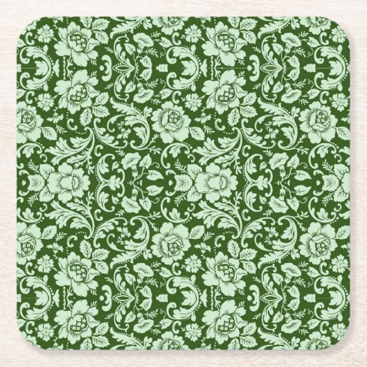 旧式な花のダマスク織 スクエアペーパーコースター (正面)