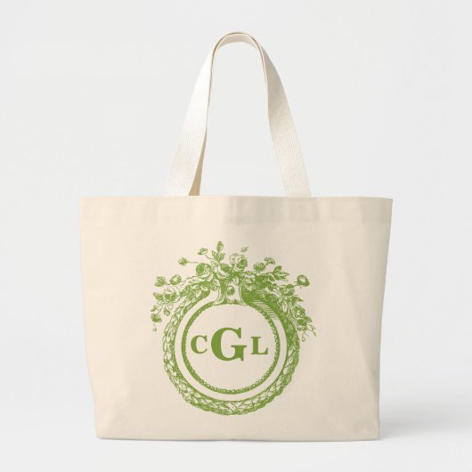 旧式な花のモノグラムの結婚式のトートバック ラージトートバッグ (正面)