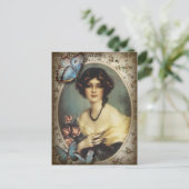 旧式な花の蝶パリの女の子のビクトリア時代の人 ポストカード (スタンド正面)