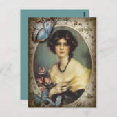 旧式な花の蝶パリの女の子のビクトリア時代の人 ポストカード (正面/裏面)