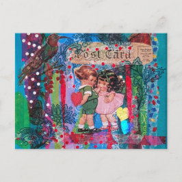 旧式な郵便はがきのヴィンテージのバレンタインデーの子供 シーズンポストカード