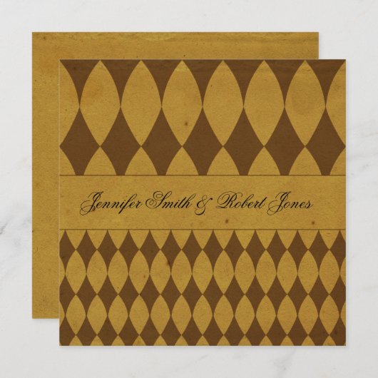 旧式な金ゴールドのダイヤモンドの道化師の結婚式招待状 招待状 (正面/裏面)
