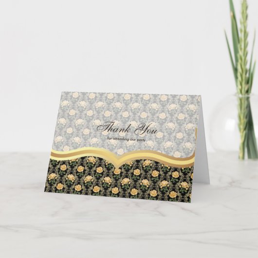 旧式な金ゴールドのバラありがとう サンキューカード (正面)