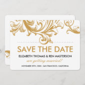 旧式な金ゴールドの花柄の保存日付 セーブザデート (正面/裏面)