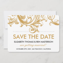 旧式な金ゴールドの花柄の保存日付