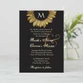 旧式な金ゴールドはヒマワリの結婚式を着色しました 招待状 (スタンド正面)