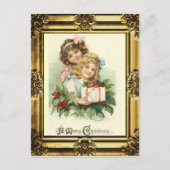 旧式な金ゴールドフレーム"メリークリスマス"のヴィンテージの女の子 シーズンポストカード (正面)