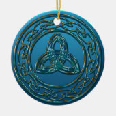 旧式な金属の青緑のケルト族の三位一体の結び目 セラミックオーナメント (正面)