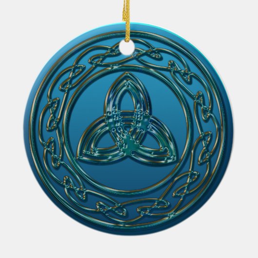 旧式な金属の青緑のケルト族の三位一体の結び目 セラミックオーナメント (裏面)
