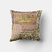 旧式な音楽フランスのな金ゴールドの王冠のコラージュ クッション (裏面)