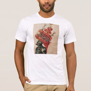 旧式な騎士ヘルメット、ドラゴンおよび赤い羽 Tシャツ