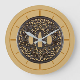 旧式な1700's武士の刀のつば(Tsuba)のドラゴン ラージ壁時計