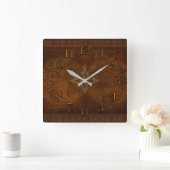 旧式なSteampunkのコンパス面図及び旧世界の地図 スクエア壁時計 (ホーム)