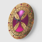 旧式なTEMPLARの十字の紫色のピンクの紫色の宝石 ラージ壁時計 (傾斜)
