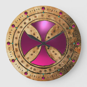 旧式なTEMPLARの十字の紫色のピンクの紫色の宝石 ラージ壁時計