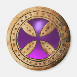 旧式なTEMPLARの十字の紫色の紫色の宝石 マグネット