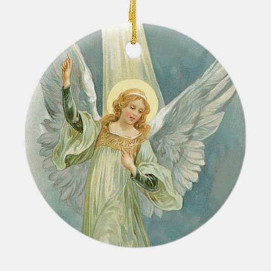 旧式のクリスマスの天使グロリア セラミックオーナメント (裏面)