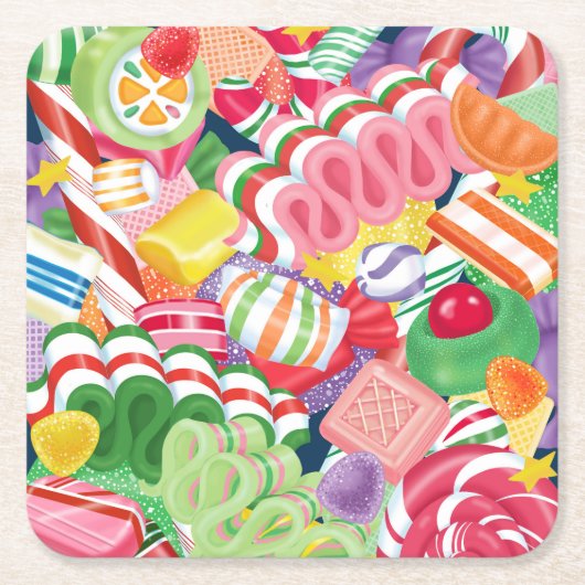 旧式のクリスマスキャンデーのコースター スクエアペーパーコースター (正面)