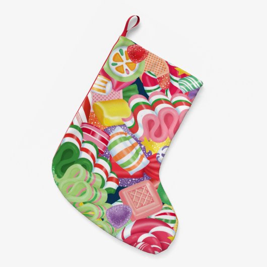 旧式のクリスマスキャンデーのストッキング スモールクリスマスストッキング (正面 (吊り時))