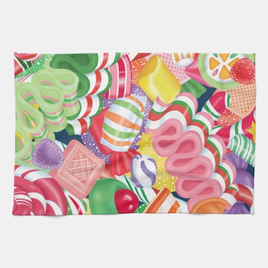 旧式のクリスマスキャンデーの時計 キッチンタオル (横)