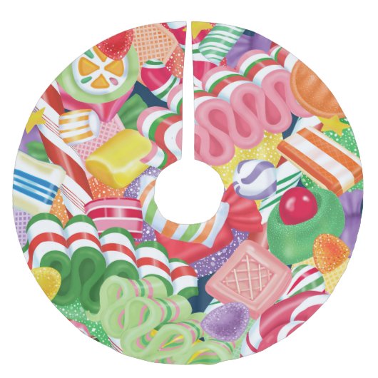 旧式のクリスマスキャンデーの木のスカート ブラッシュドポリエステルツリースカート (正面)