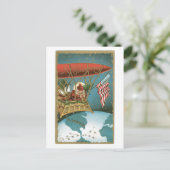 旧式のクリスマス、サンタは飛行船で得ます シーズンポストカード (スタンド正面)