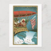 旧式のクリスマス、サンタは飛行船で得ます シーズンポストカード (正面)