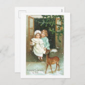 旧式のクリスマス、シカ シーズンポストカード (正面/裏面)