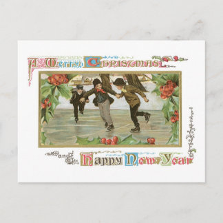 旧式のクリスマス、スケートリンク シーズンポストカード