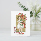 旧式のクリスマス、ポインセチアを握っている女の子 シーズンポストカード (スタンド正面)
