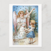 旧式のクリスマス、女の子との天使 シーズンポストカード (正面)
