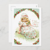 旧式のクリスマス、女の子 シーズンポストカード (正面/裏面)