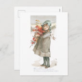 旧式のクリスマス、女の子 シーズンポストカード (正面/裏面)