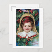 旧式のクリスマス、女の子 シーズンポストカード (正面/裏面)