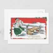 旧式のクリスマス、女の子 シーズンポストカード (正面/裏面)