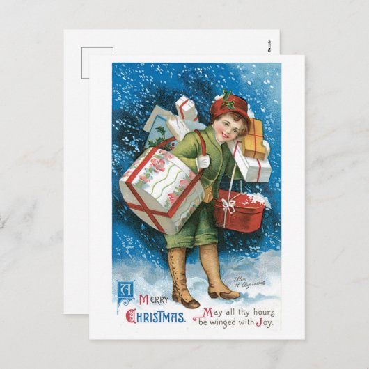 旧式のクリスマス、女性 シーズンポストカード (正面/裏面)