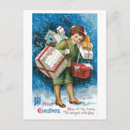旧式のクリスマス、女性 シーズンポストカード
