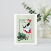 旧式のクリスマス、黒猫を握っている女の子 シーズンポストカード (スタンド正面)