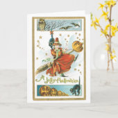 旧式のハロウィンの魔法使い カード (黄色い花)