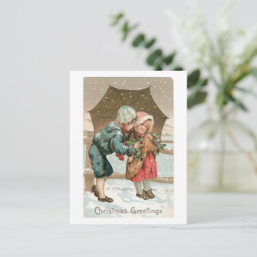 旧式のハロウィン、男の子及び女の子 シーズンポストカード (スタンド正面)