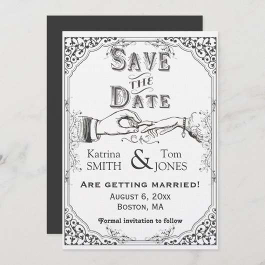 旧式のビクトリア時代の人の保存日付 招待状 (正面/裏面)