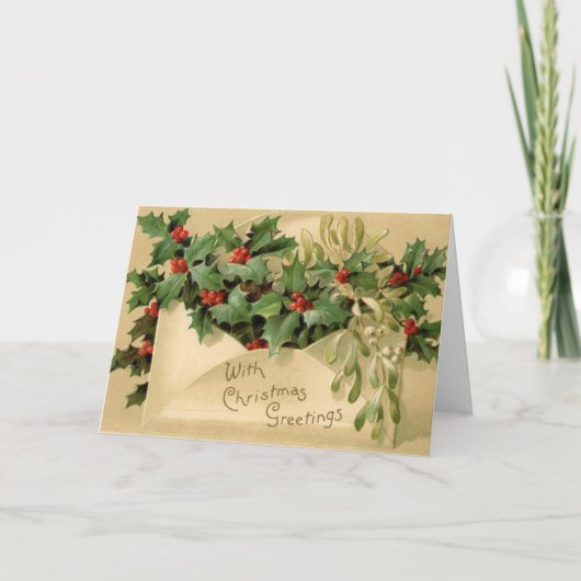 旧式のヴィンテージのビクトリアンなメリークリスマス シーズンカード (正面)