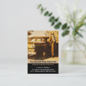 旧式の人および車のヴィンテージの写真 名刺 (スタンド正面)