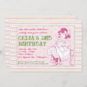 旧式の人形のパーティの招待状 招待状 (正面/裏面)