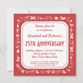 旧式の国の赤く及び白い招待状 招待状 (裏面)