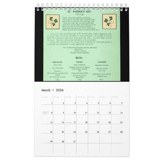 旧式の料理書 カレンダー (3月 2026)