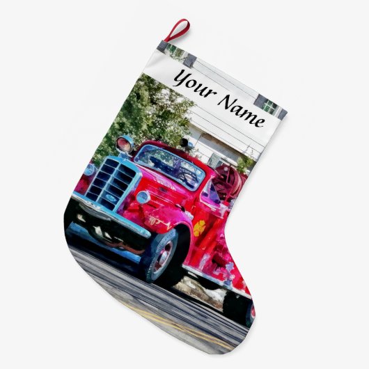 旧式の普通消防車 ラージクリスマスストッキング (正面 (吊り時))