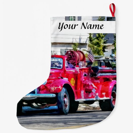 旧式の普通消防車 ラージクリスマスストッキング (裏面)